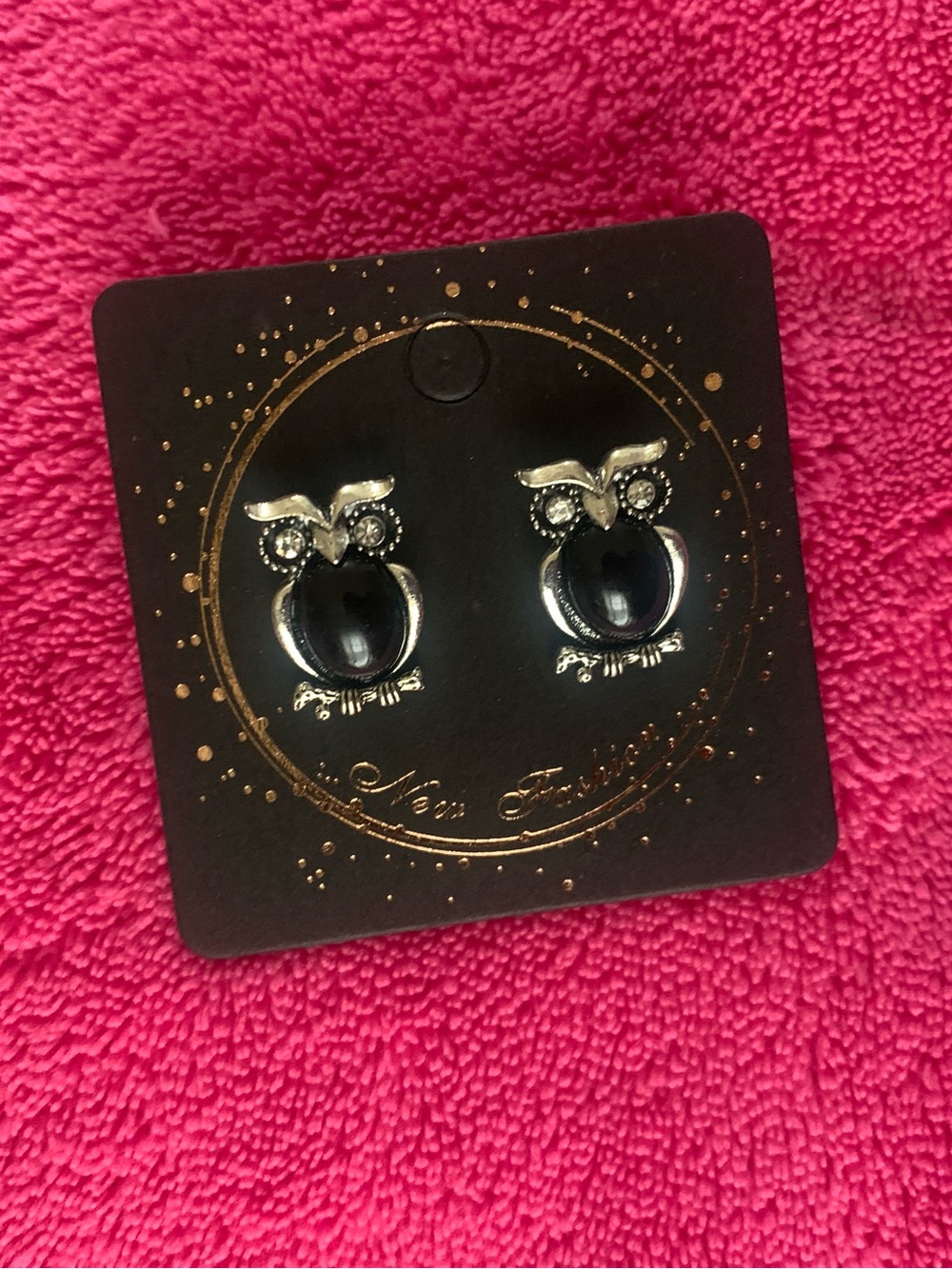 Silver Owl Stud Earrings with Black Gemstone Accents - Women Jewelry